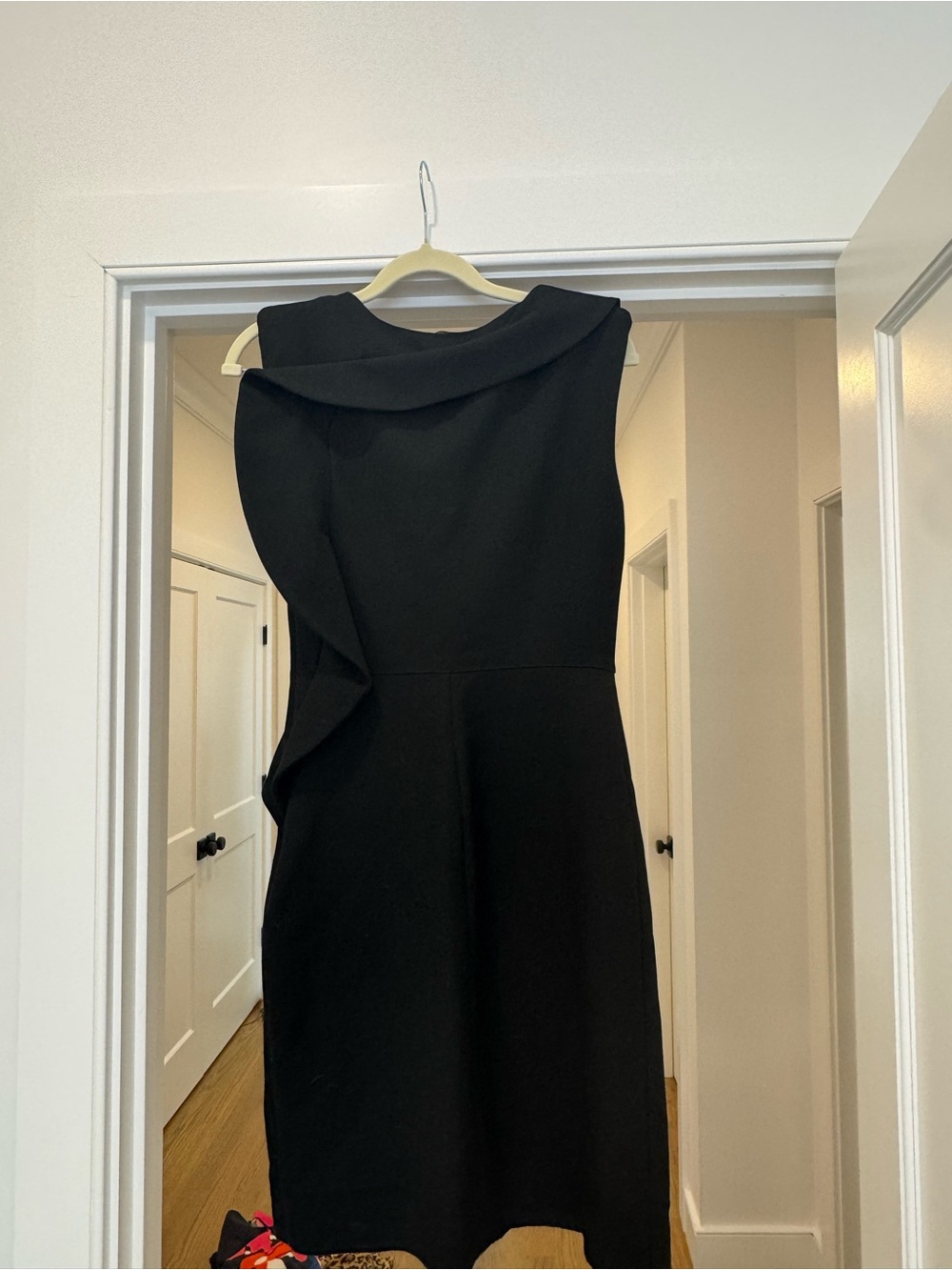 Maje Black One-Shoulder Sheath Dress with Draped Neckline